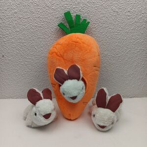 Interactive Hide and Seek Squeaky Dog Plush Toy Rabbit and Carrot 4-Pack